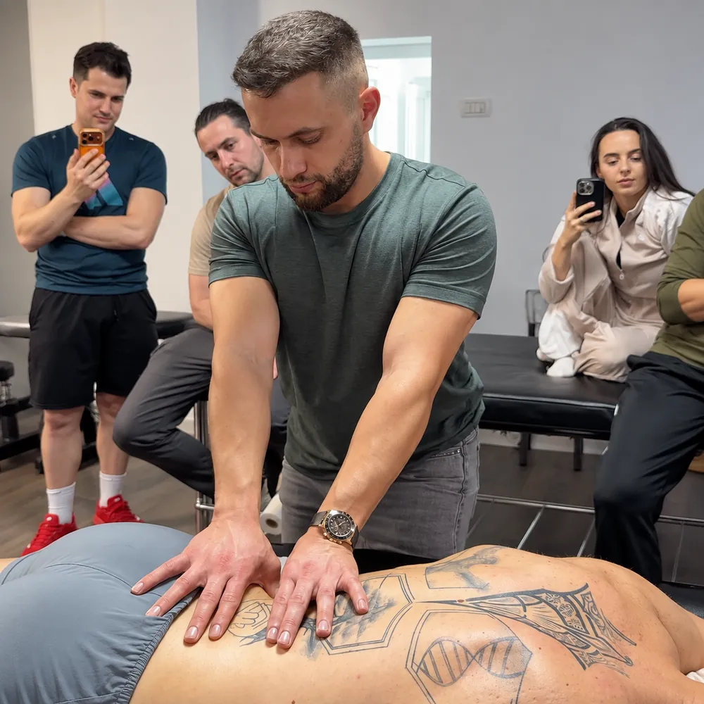 Demonstrație de masaj pe musculatura spatelui